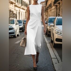 Round Neck Sleeveless Midi Dress